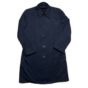 Crownwear All Weather Vintage 70s Trench Coat Navy Accent Yoke Men's 42 Retro